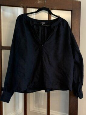J. Crew Factory Navy Button-Notch Peasant Blouse